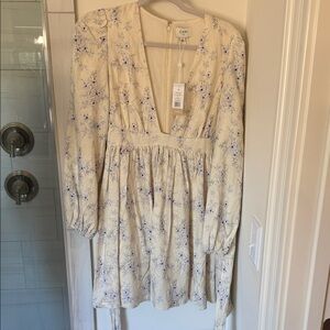 Cami NYC Cream and Blue Floral Long Sleeve Dress